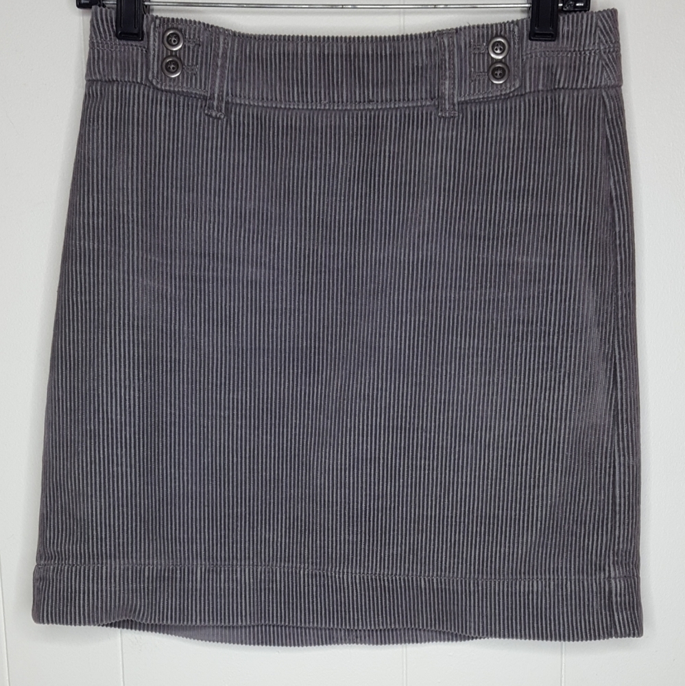 Ann Taylor Loft Petite Skirt Gray Corduroy Sz 0P
